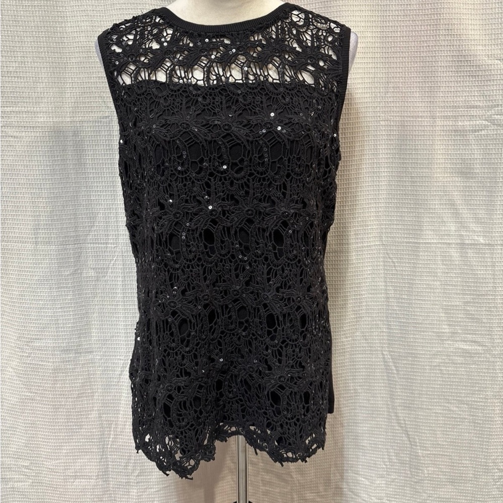 White House Black Market Elegant Black Crochet Blouse